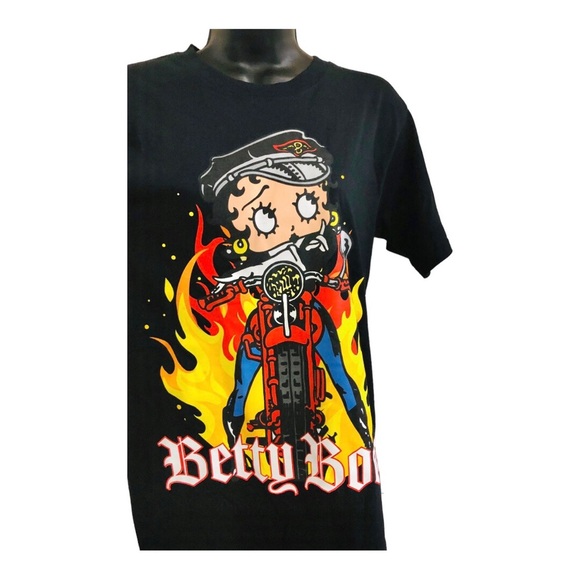 Betty Boop hellfire motorcycle Betty graphic print black tshirt size small new - Picture 1 of 9